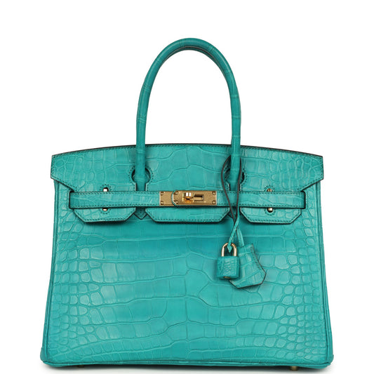 Hermes Birkin 30 Bleu Paon Matte Alligator Gold Hardware