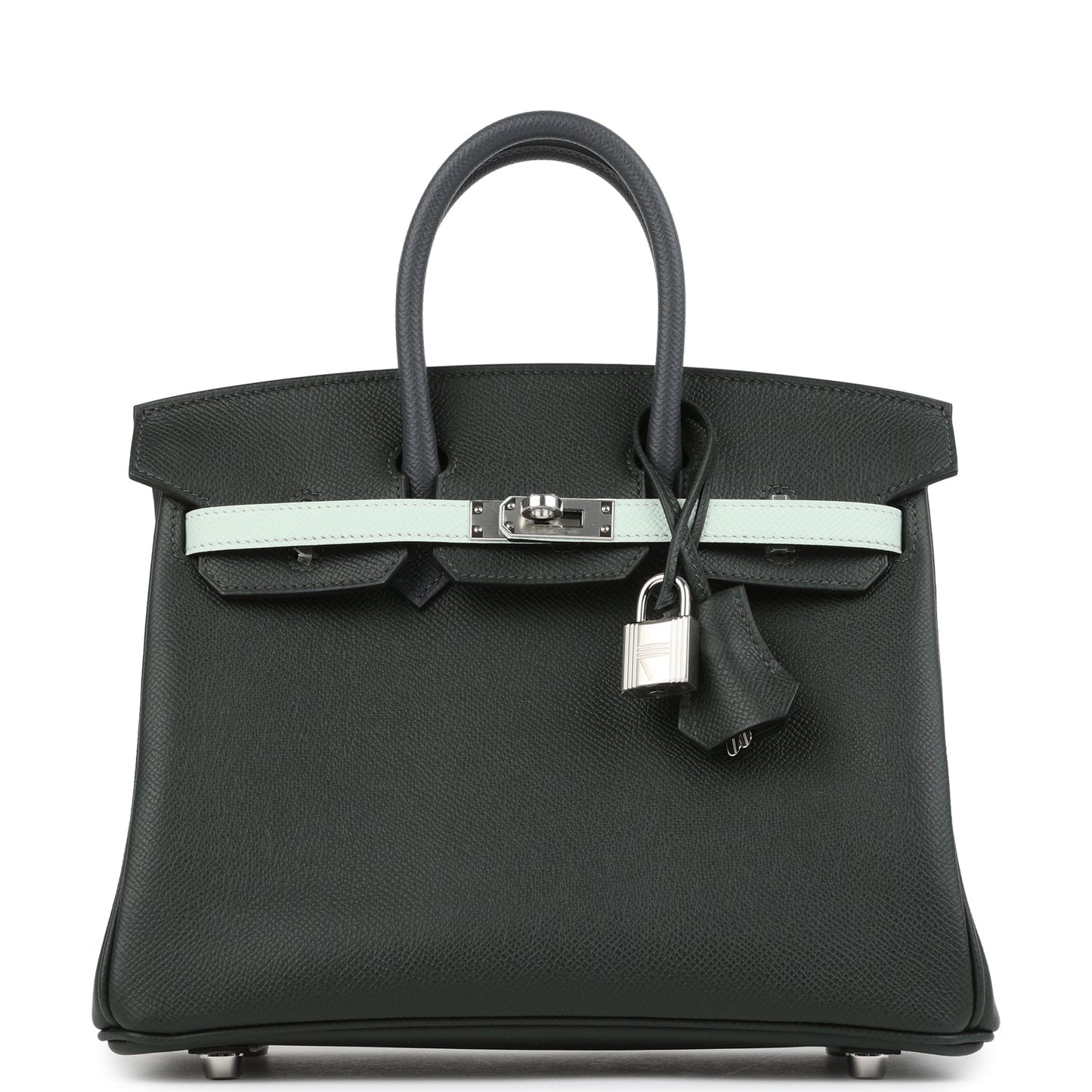 Hermes Birkin 25 Tricolor Vert Fonce, Ardoise and Vert Peppermint Epsom Palladium Hardware