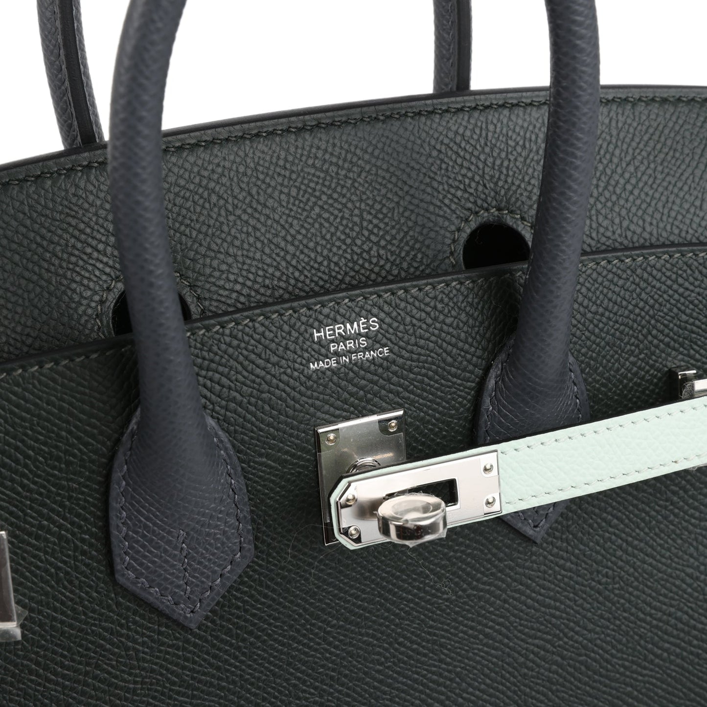 Hermes Birkin 25 Tricolor Vert Fonce, Ardoise and Vert Peppermint Epsom Palladium Hardware