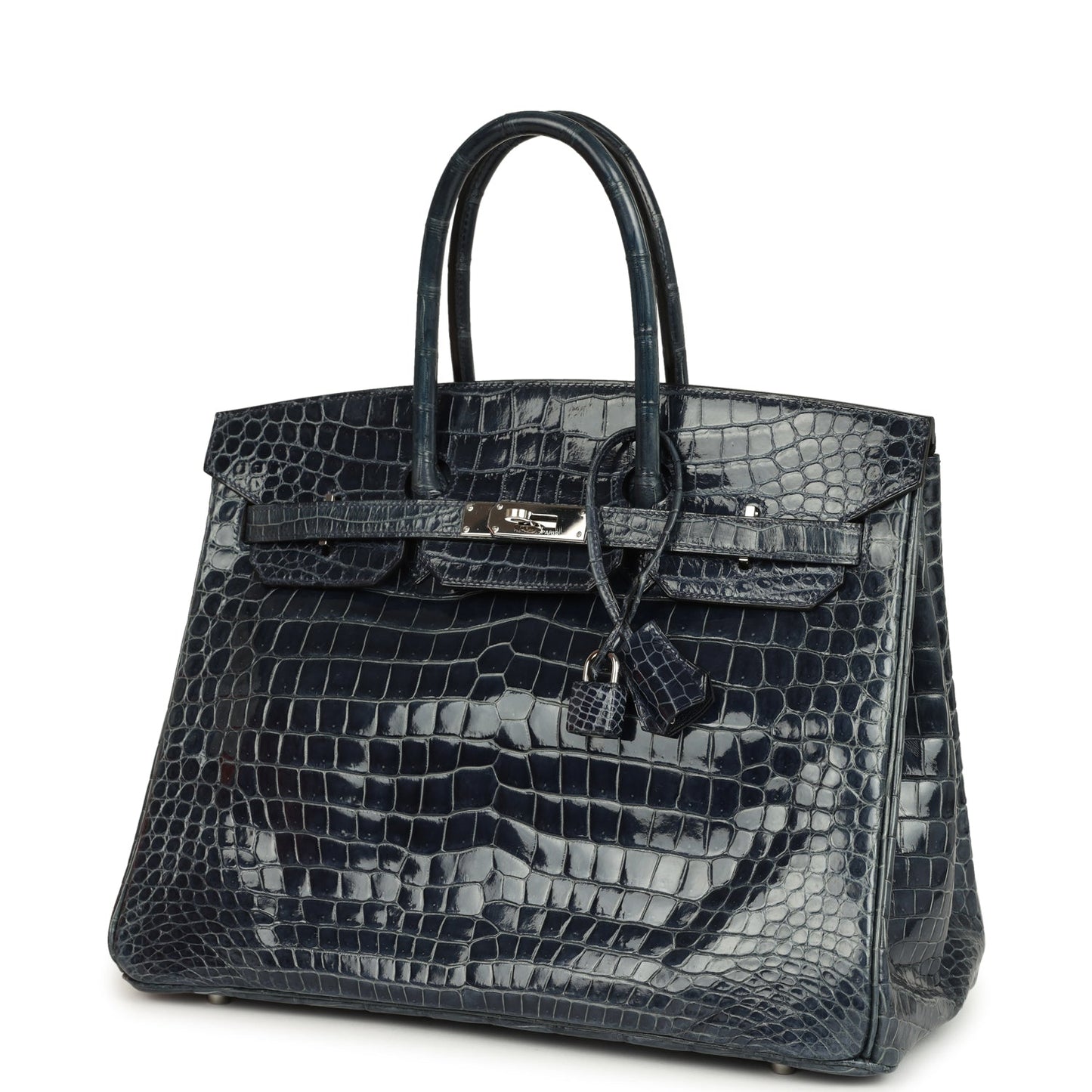 Hermes Birkin 35 Bleu Abysse Shiny Porosus Crocodile Palladium Hardware