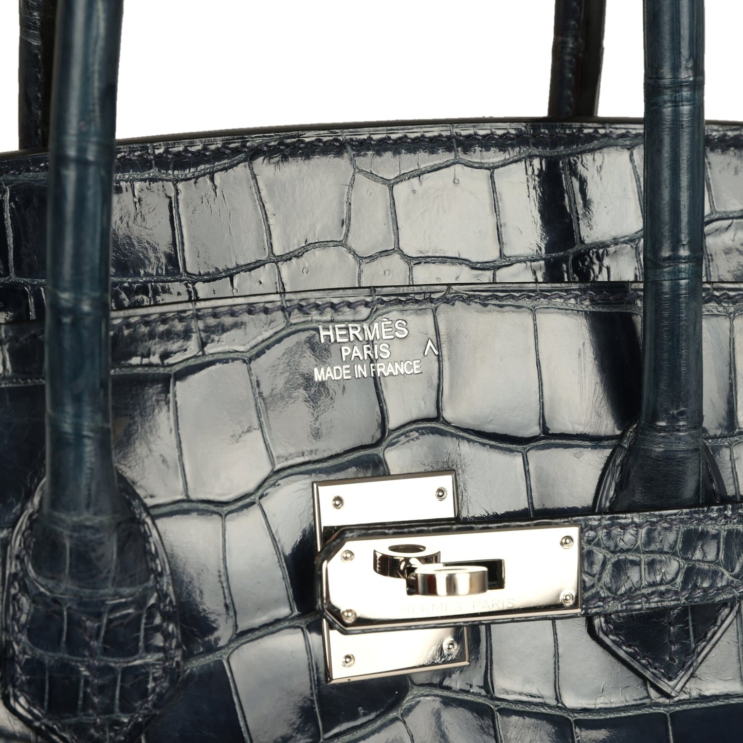 Hermes Birkin 35 Bleu Abysse Shiny Porosus Crocodile Palladium Hardware