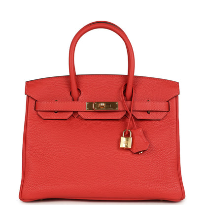 Hermes Birkin 30 Rouge Pivoine Clemence Gold Hardware