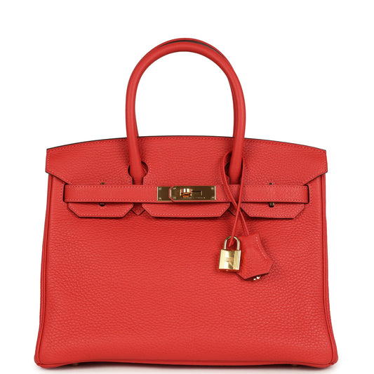 Hermes Birkin 30 Rouge Pivoine Clemence Gold Hardware