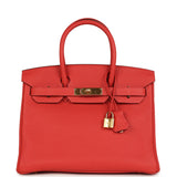 Hermes Birkin 30 Rouge Pivoine Clemence Gold Hardware