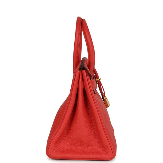 Hermes Birkin 30 Rouge Pivoine Clemence Gold Hardware