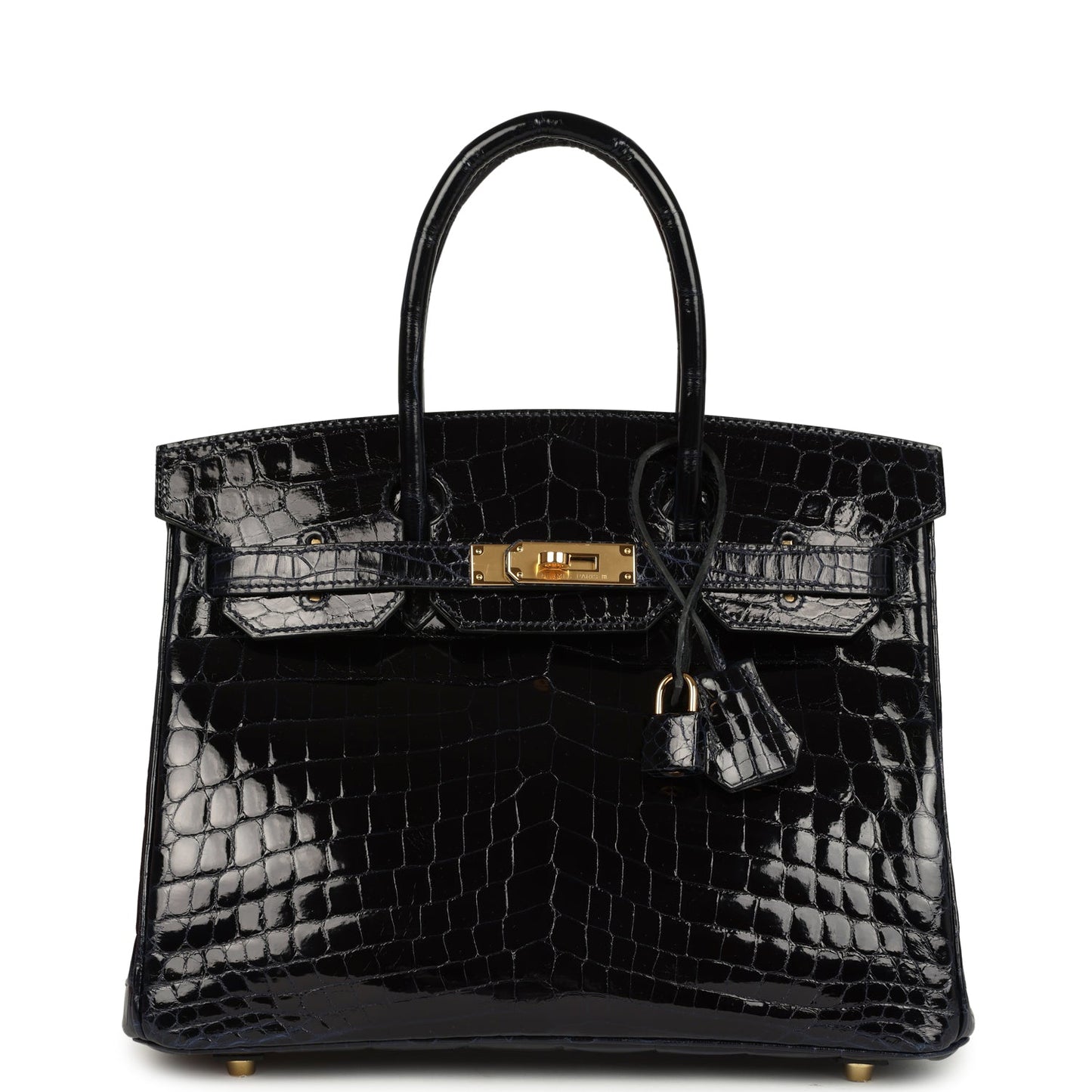 Hermes Birkin 30 Bleu Marine Shiny Niloticus Crocodile Gold Hardware