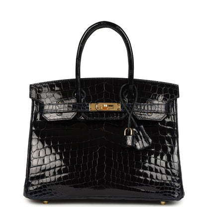 Hermes Birkin 30 Bleu Marine Shiny Niloticus Crocodile Gold Hardware
