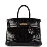Hermes Birkin 30 Bleu Marine Shiny Niloticus Crocodile Gold Hardware