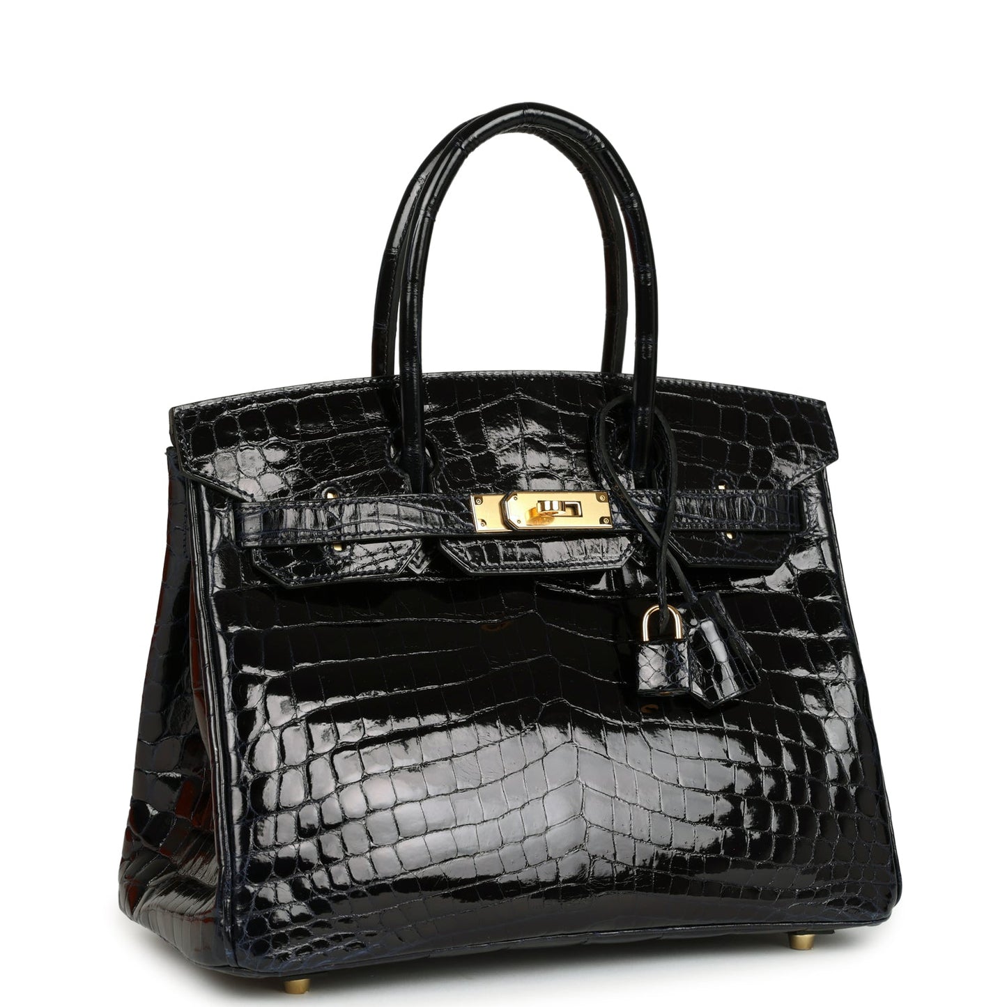Hermes Birkin 30 Bleu Marine Shiny Niloticus Crocodile Gold Hardware
