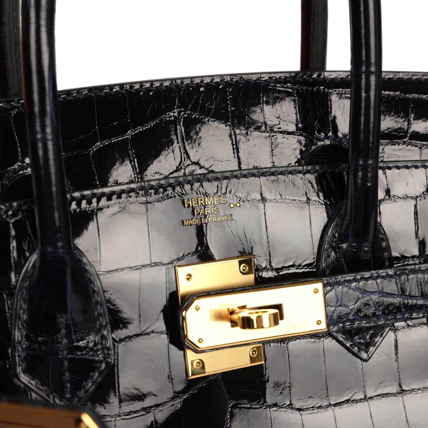 Hermes Birkin 30 Bleu Marine Shiny Niloticus Crocodile Gold Hardware