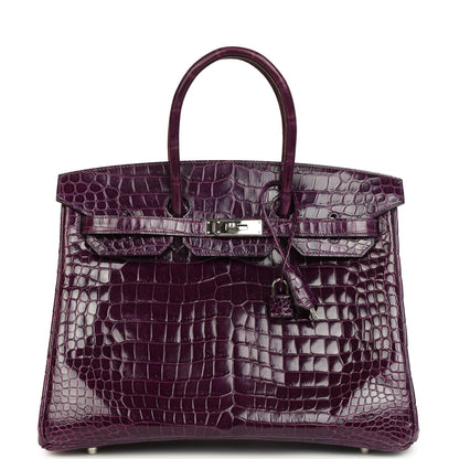 Hermes Birkin 35 Amethyst Shiny Porosus Crocodile Palladium Hardware