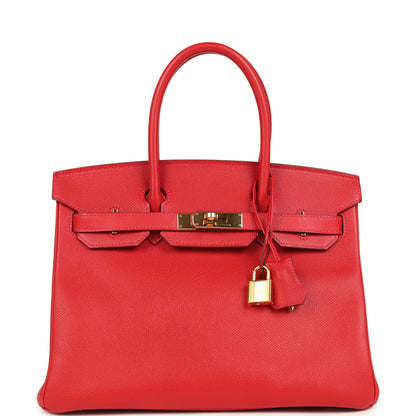 Hermes Birkin 30 Rouge Casaque Epsom Gold Hardware