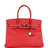 Hermes Birkin 30 Rouge Casaque Epsom Gold Hardware