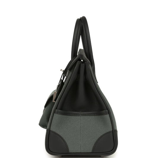 Hermes Birkin 25 Cargo Vert Mangrove Toile Goeland and Black Swift Palladium Hardware