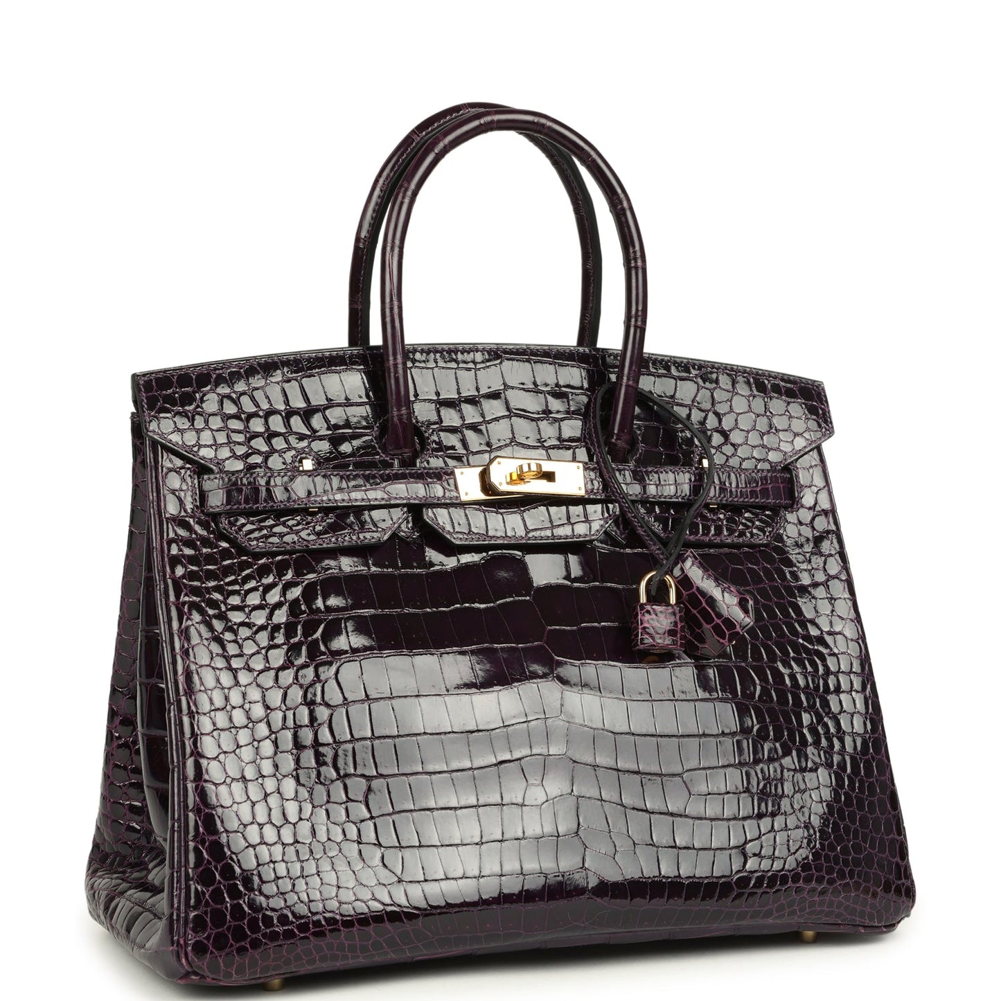 Hermes Birkin 35 Amethyst Shiny Porosus Crocodile Gold Hardware