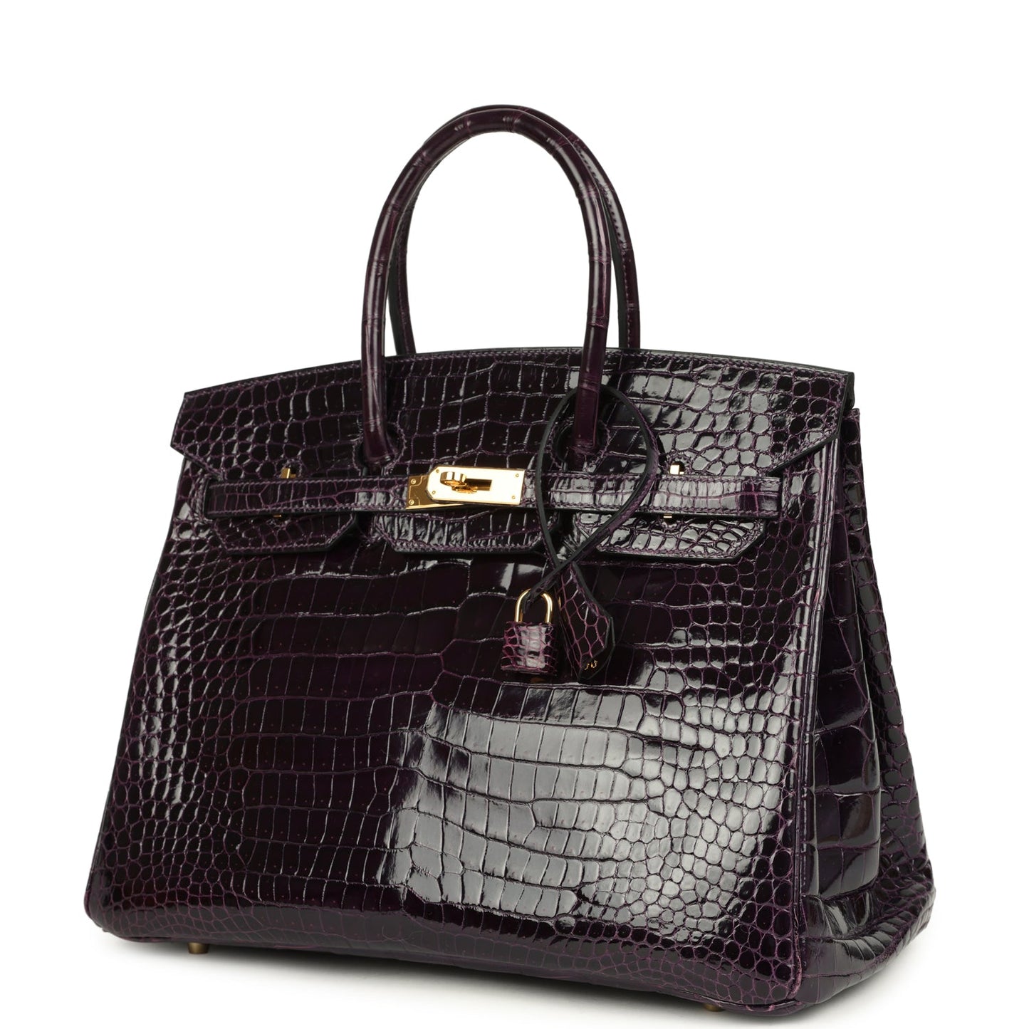 Hermes Birkin 35 Amethyst Shiny Porosus Crocodile Gold Hardware