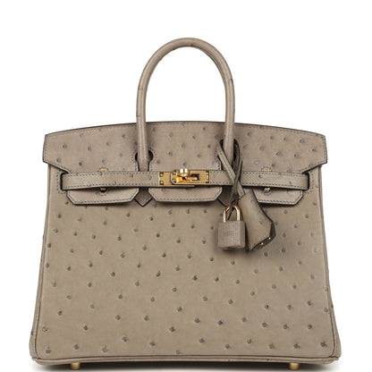 Hermes Birkin 25 Gris Tourterelle Ostrich Gold Hardware
