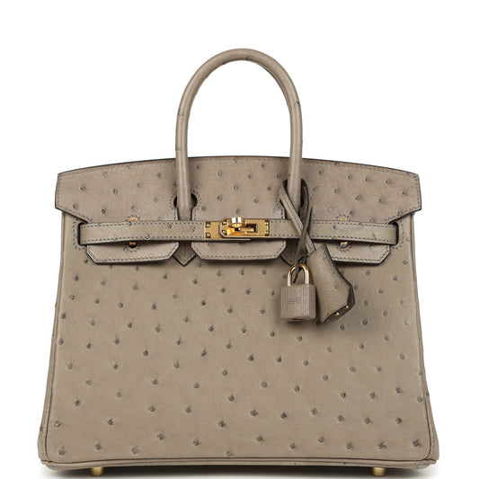 Hermes Birkin 25 Gris Tourterelle Ostrich Gold Hardware