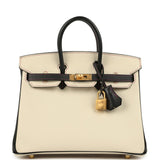 Hermes Special Order (HSS) Birkin 25 Craie and Black Epsom Brushed Gold Hardware