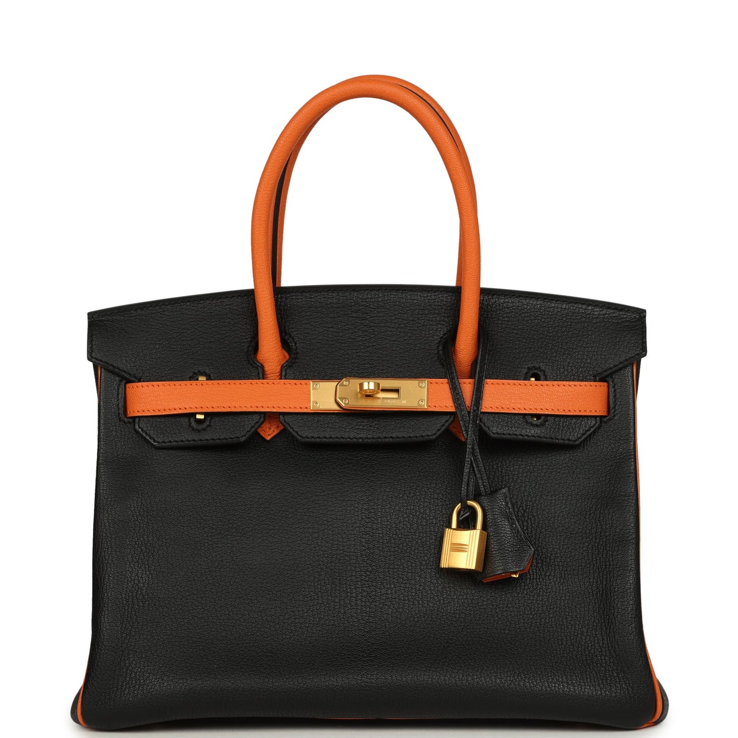 Hermes Special Order (HSS) Birkin 30 Black and Orange Chevre Brushed Gold Hardware