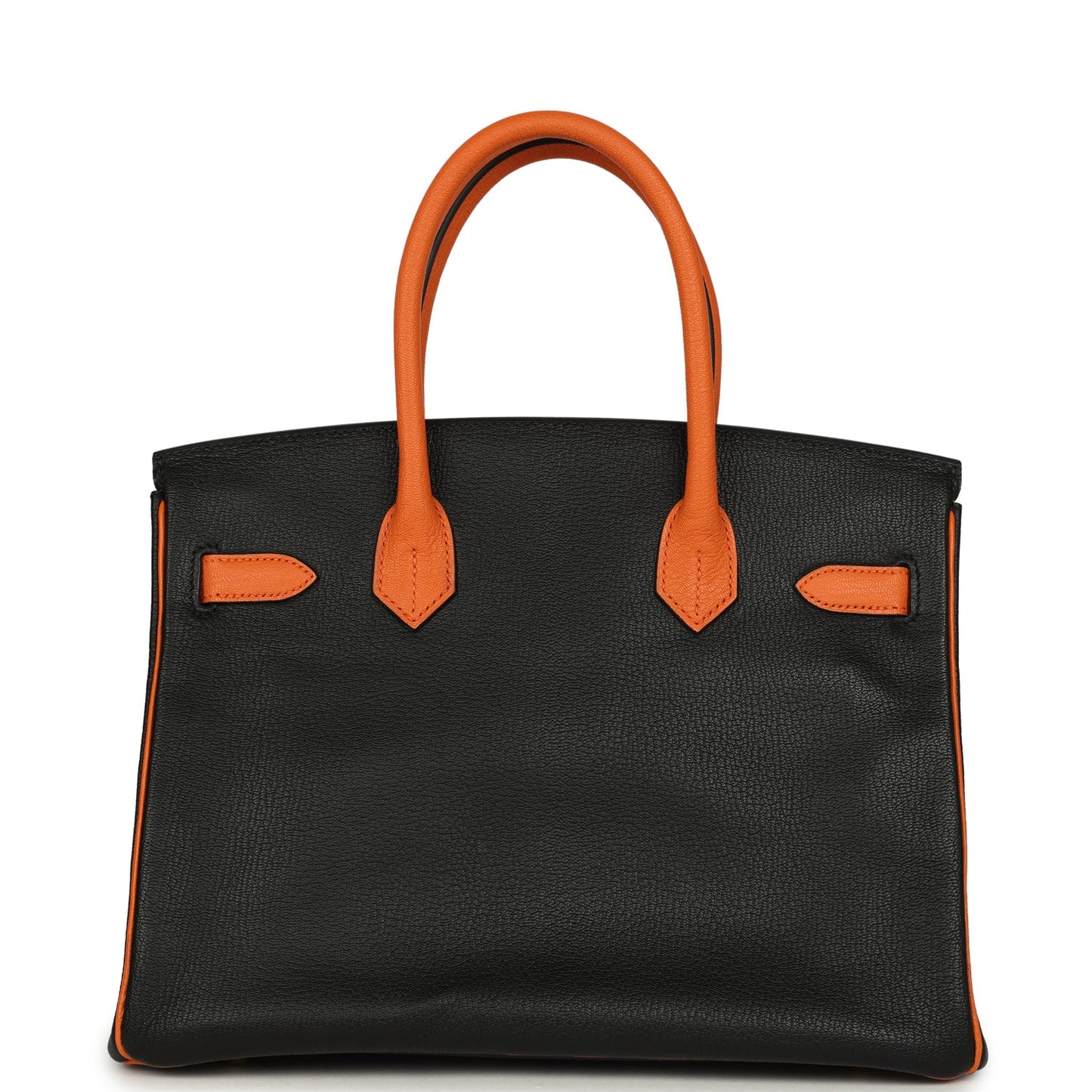 Hermes Special Order (HSS) Birkin 30 Black and Orange Chevre Brushed Gold Hardware