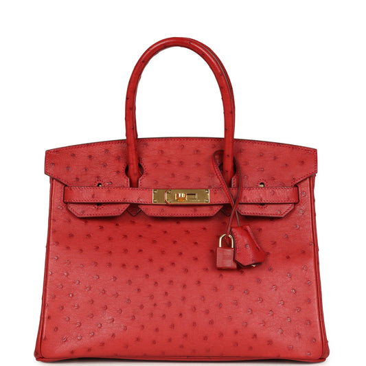Hermes Birkin 30 Rouge Vif Ostrich Gold Hardware