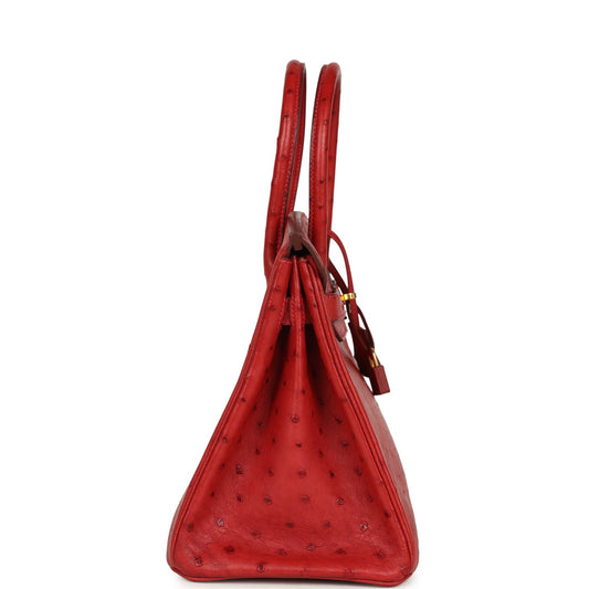 Hermes Birkin 30 Rouge Vif Ostrich Gold Hardware