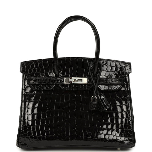 Hermes Birkin 30 Black Shiny Crocodile Niloticus Palladium Hardware