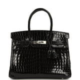 Hermes Birkin 30 Black Shiny Crocodile Niloticus Palladium Hardware