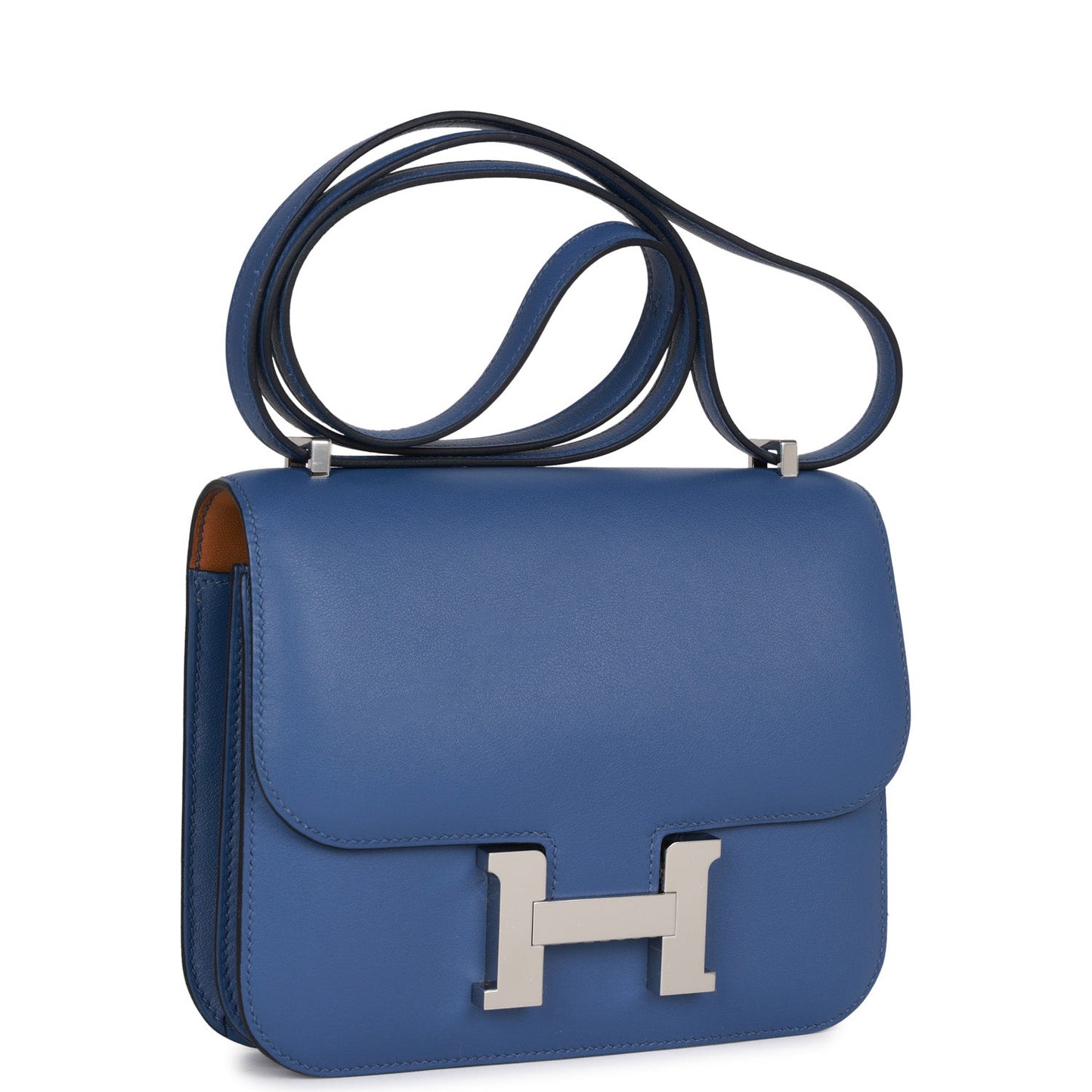 Luxury Hermes Constance 18 Bleu Brighton Verso Evercolor Palladium Hardware