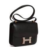 Luxury Hermes Constance 18 Black Tadelakt and Lizard Gold Hardware