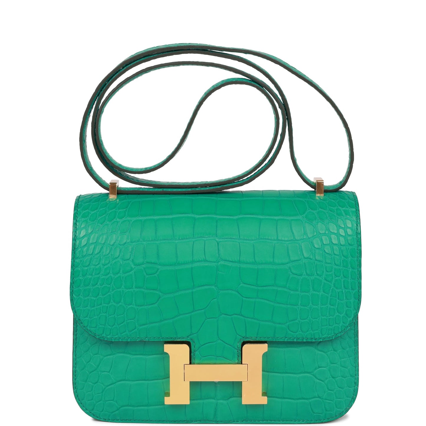 Luxury Hermes Constance 18 Vert Jade Matte Alligator Gold Hardware