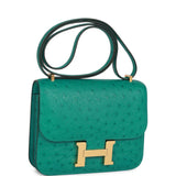 Luxury Hermes Constance 18 Vert Verone Ostrich Gold Hardware