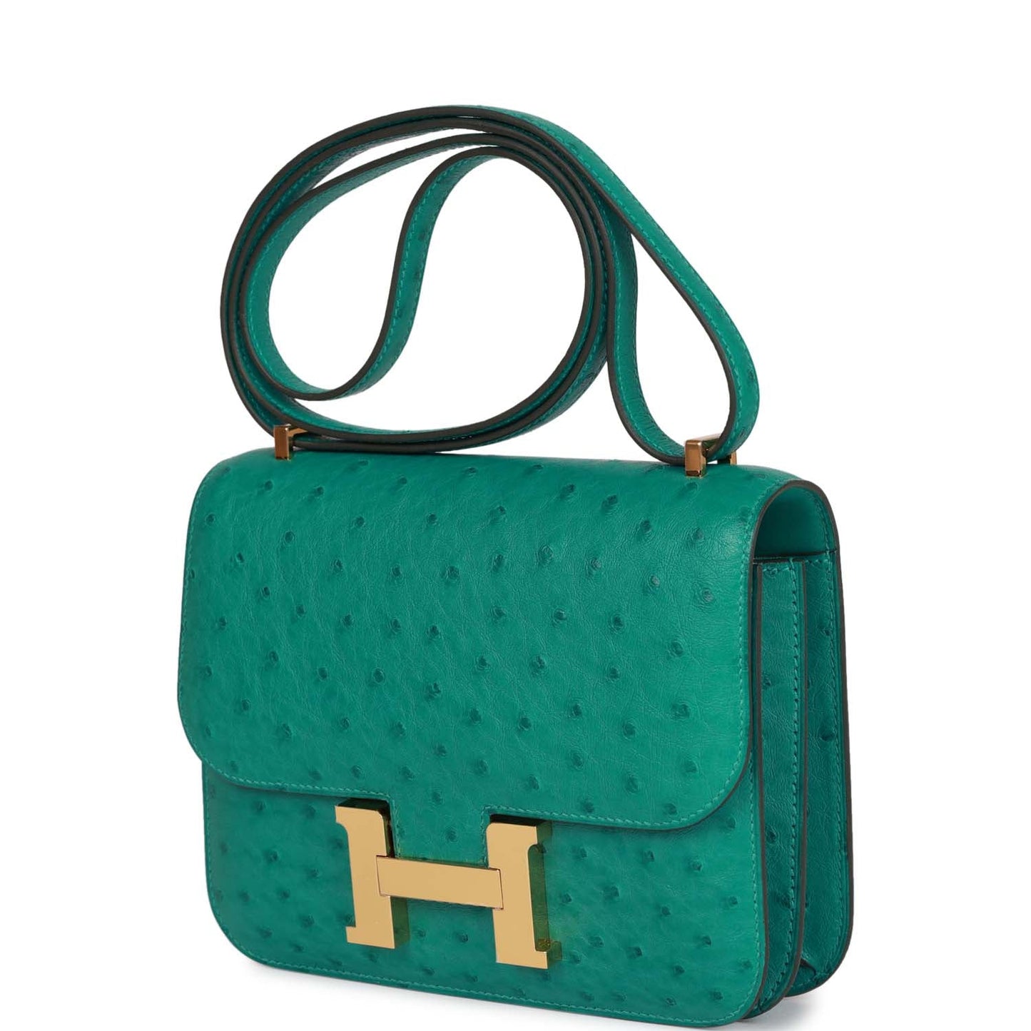 Luxury Hermes Constance 18 Vert Verone Ostrich Gold Hardware
