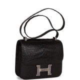 Luxury Hermes Constance 24 Black Matte Alligator and Ombre Lizard Marquette Palladium Hardware