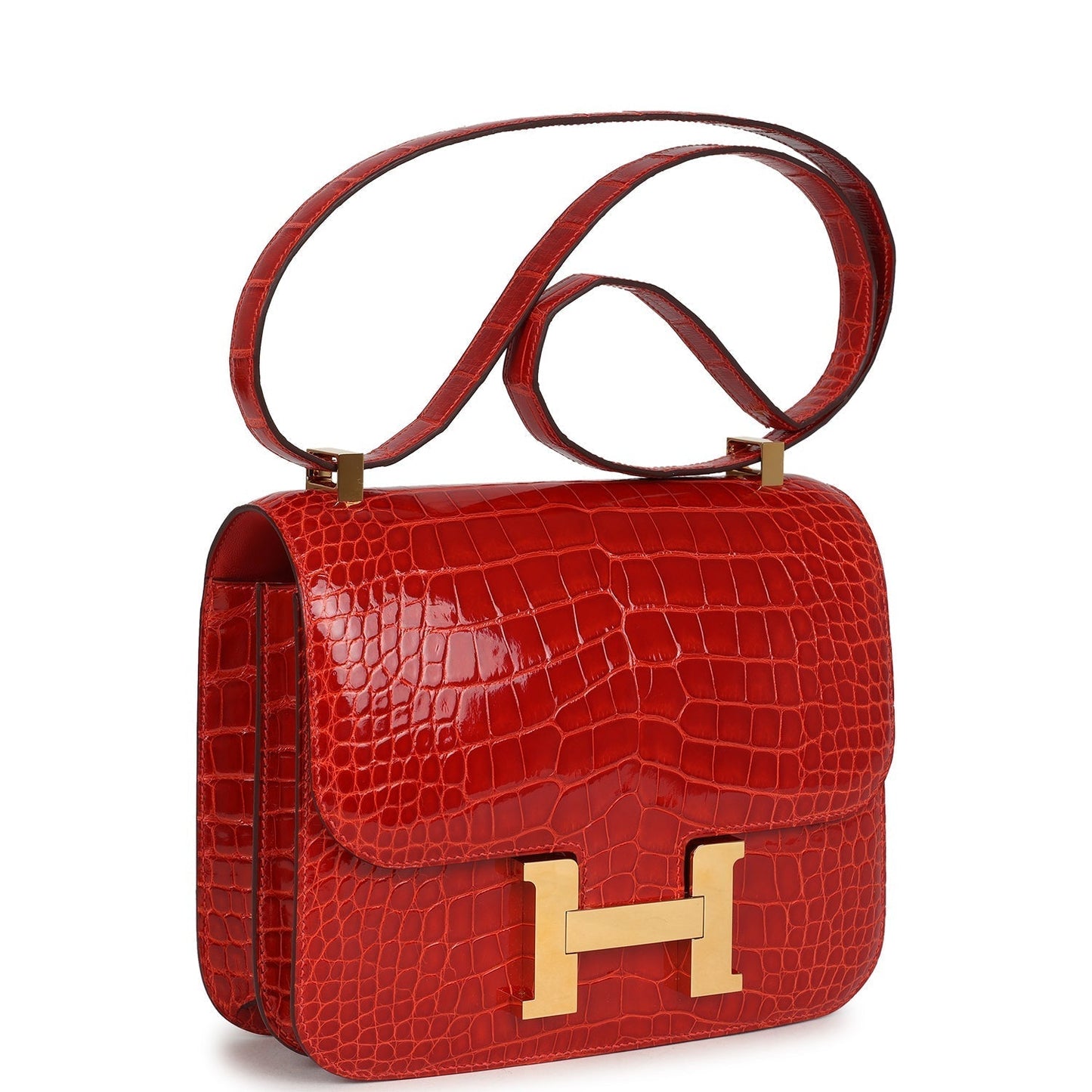 Hermes Constance 24 Geranium Shiny Alligator Gold Hardware