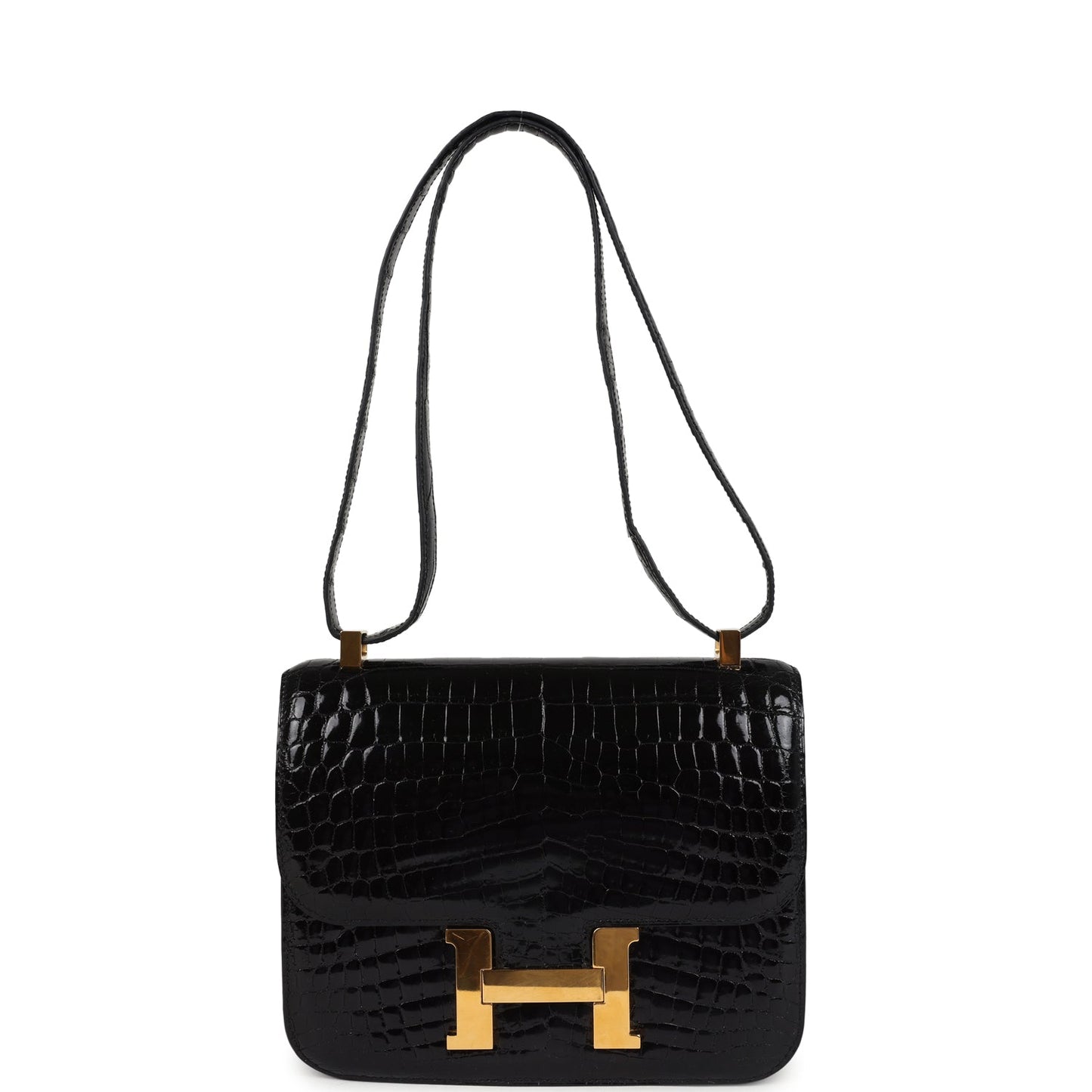 Hermes Constance 24 Black Shiny Niloticus Crocodile Gold Hardware