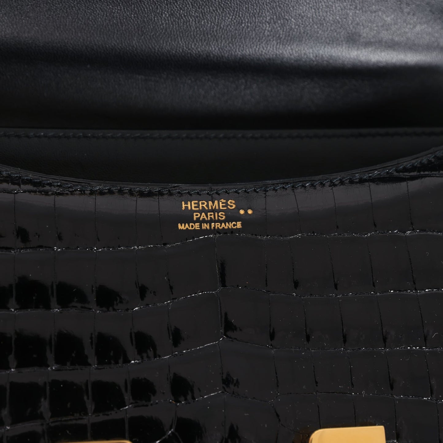 Hermes Constance 24 Black Shiny Niloticus Crocodile Gold Hardware
