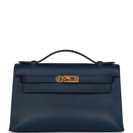 Hermes Kelly Pochette Bleu Navy Swift Gold Hardware