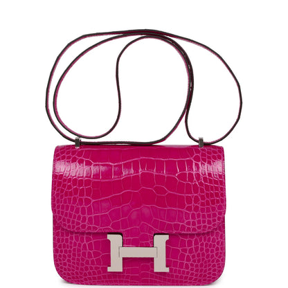 Luxury Hermes Constance 18 Rose Mexico Shiny Alligator Palladium Hardware