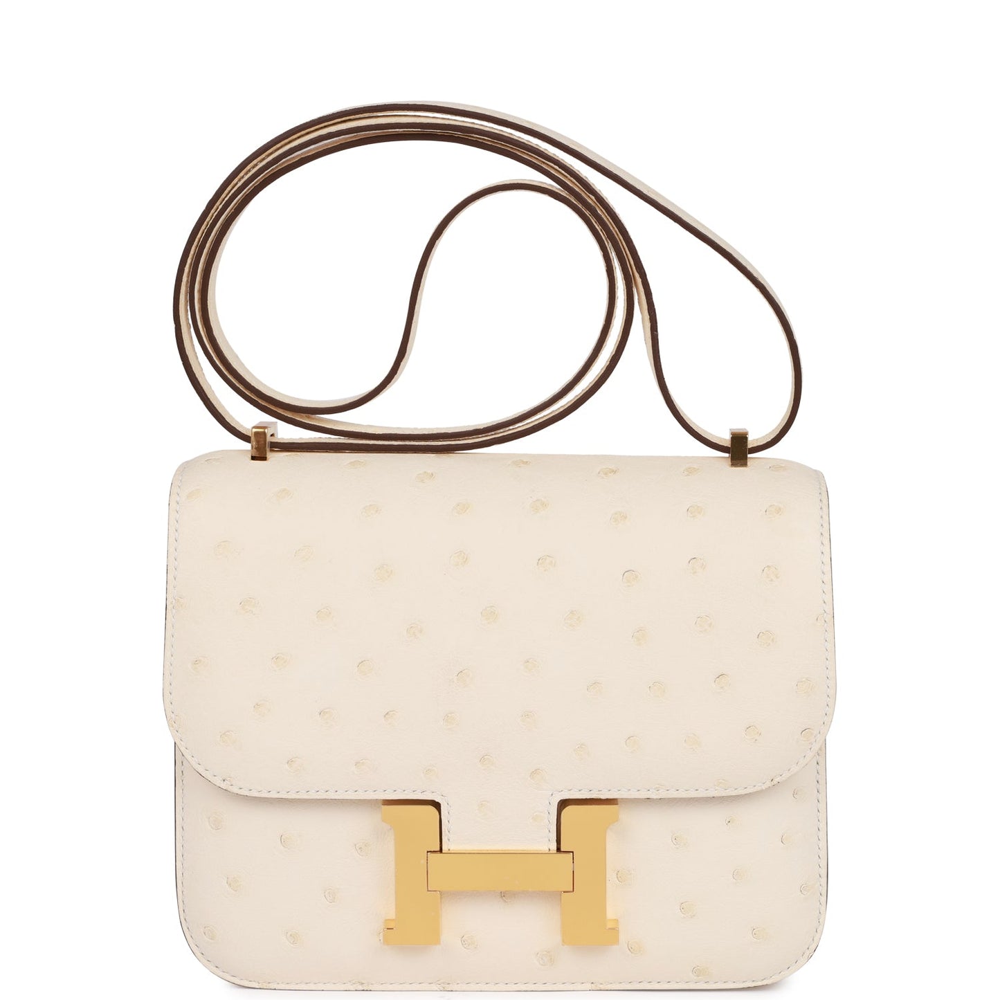 Luxury Hermes Constance 18 Nata Ostrich Gold Hardware
