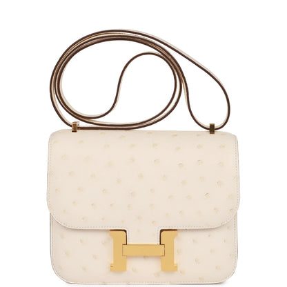 Luxury Hermes Constance 18 Nata Ostrich Gold Hardware