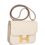 Luxury Hermes Constance 18 Nata Ostrich Gold Hardware