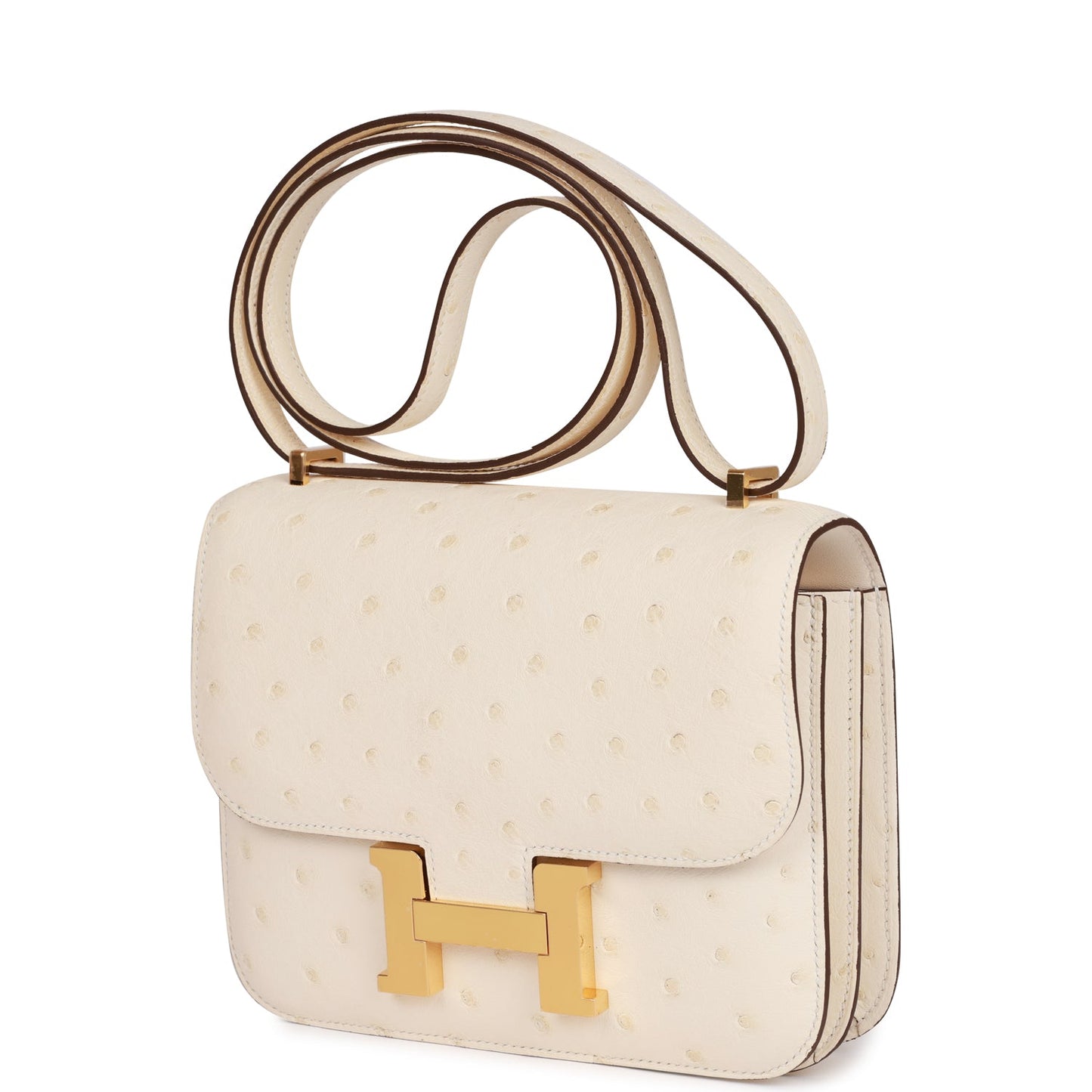 Luxury Hermes Constance 18 Nata Ostrich Gold Hardware