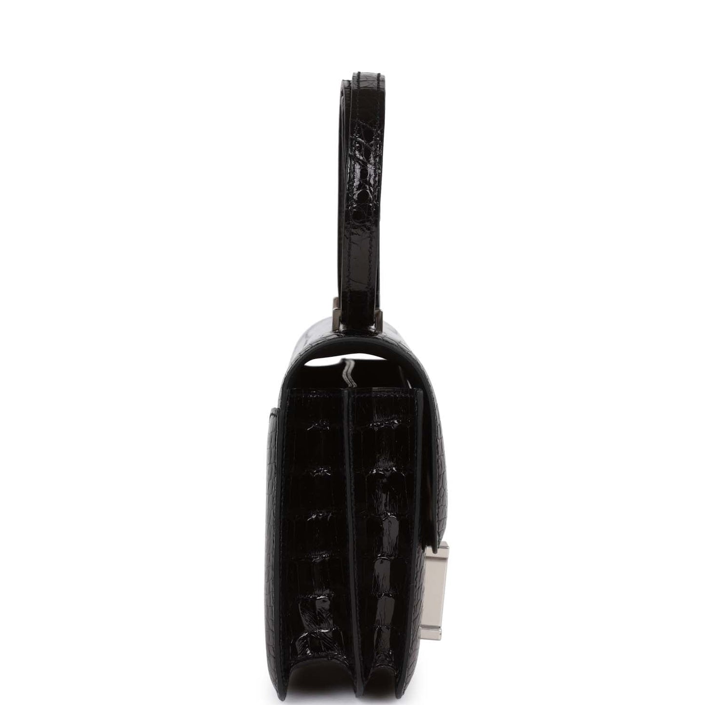 Luxury Hermes Constance 18 Black Shiny Alligator Palladium Tiger's Eye Hardware