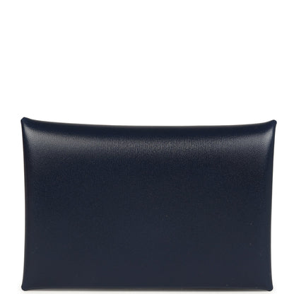 Hermes Calvi Card Holder Bleu Abysse Box Palladium Hardware