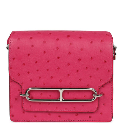 Pre-owned Hermes Mini Roulis Rose Tyrien Ostrich Palladium Hardware