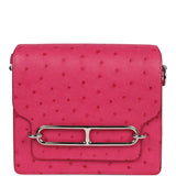 Pre-owned Hermes Mini Roulis Rose Tyrien Ostrich Palladium Hardware