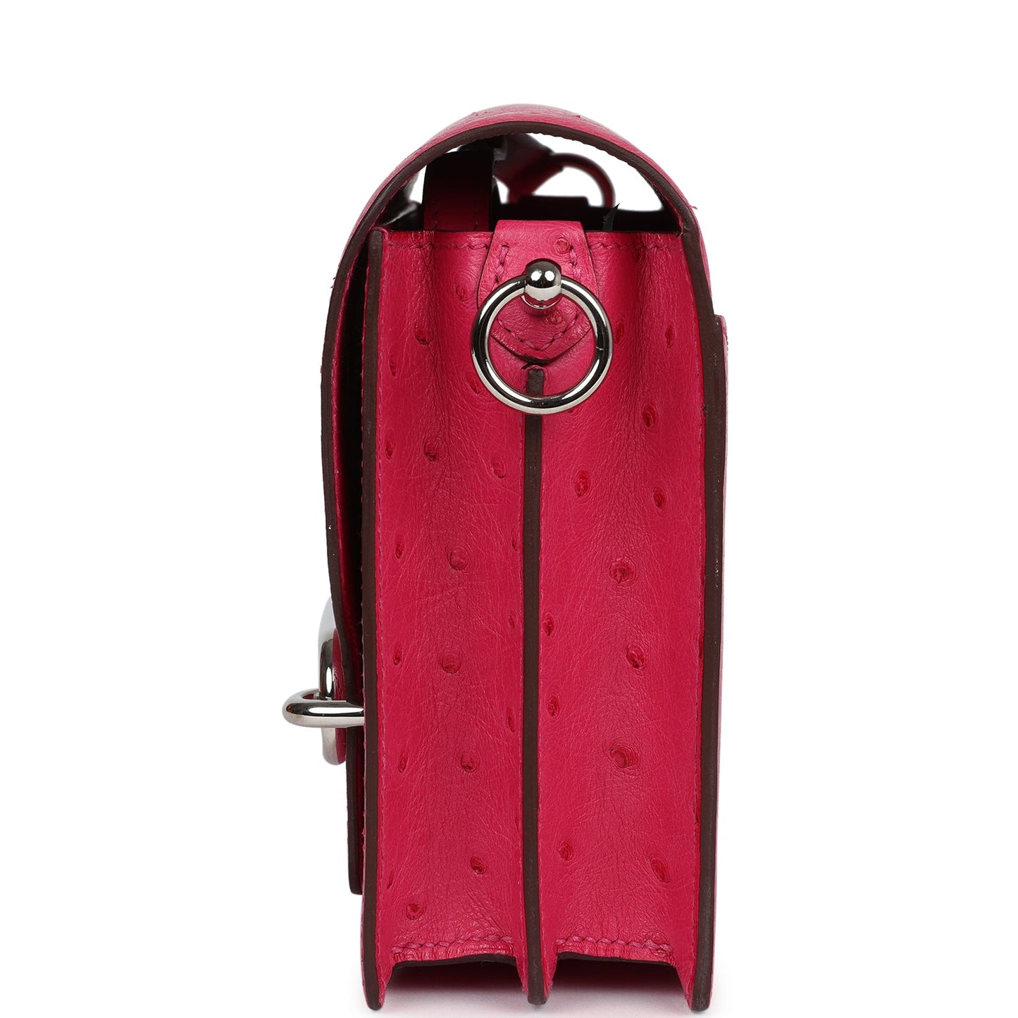 Pre-owned Hermes Mini Roulis Rose Tyrien Ostrich Palladium Hardware