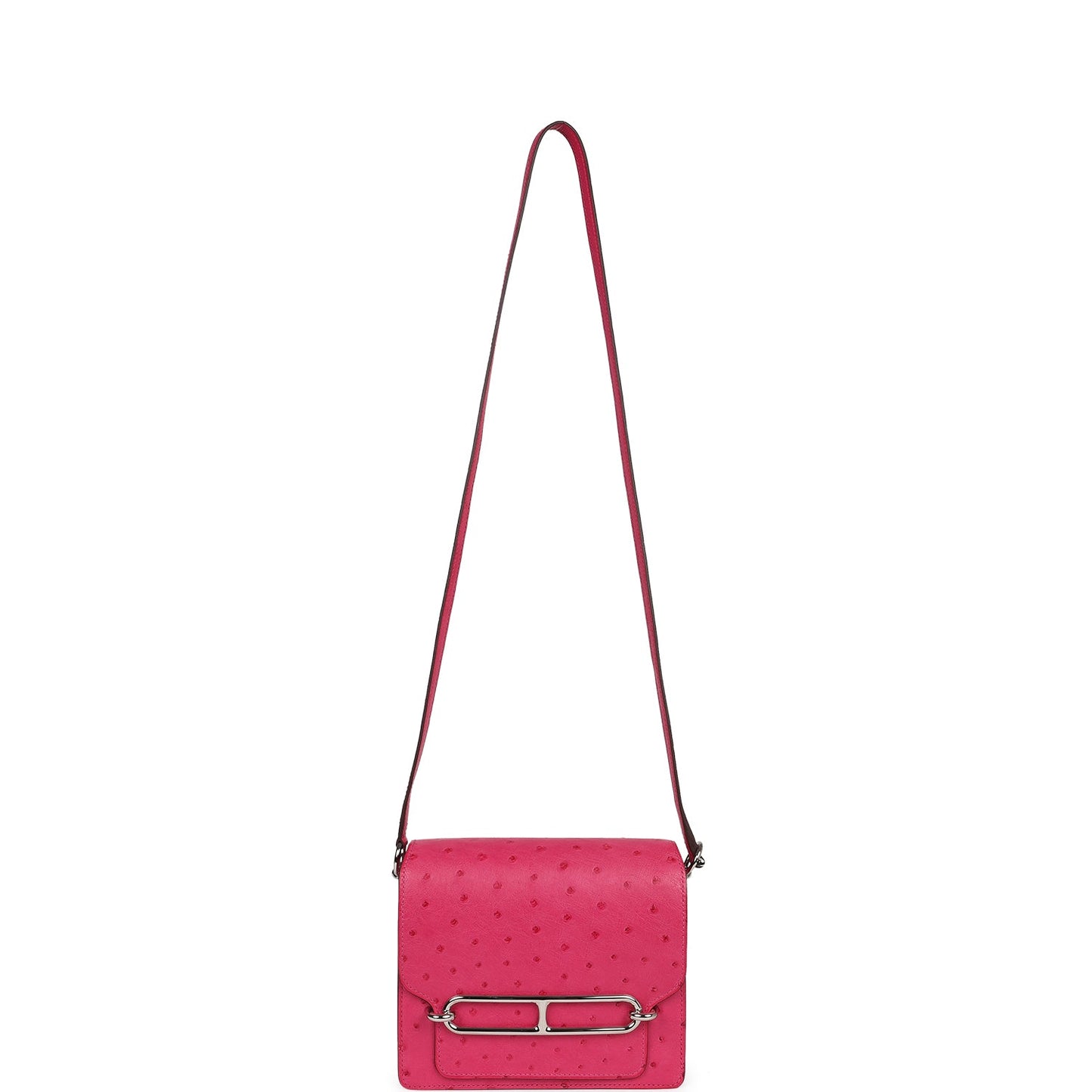 Pre-owned Hermes Mini Roulis Rose Tyrien Ostrich Palladium Hardware
